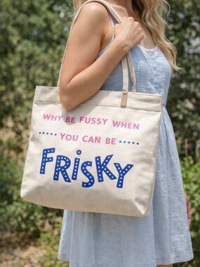 NEW Jonathan Adler Canvas Tote Bag -"Why be FUSSY when you can be FRISKY"